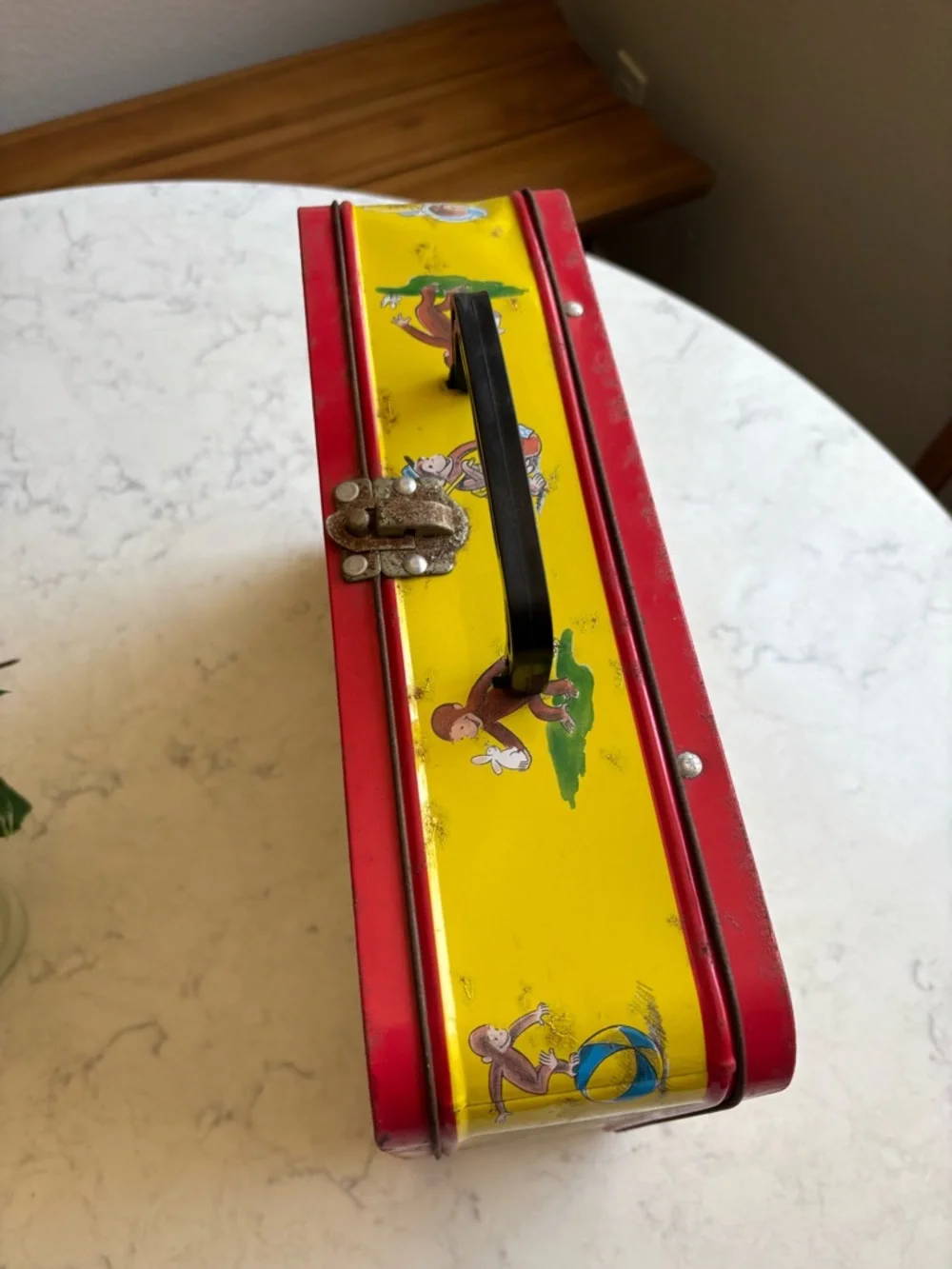 Vintage Curious George Yellow & Red Tin Lunchbox Large